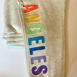 Gray womens Sweatpants with Multicolor 'ANGELES' Embroidery